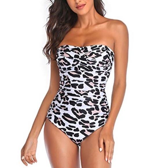 Smismivo Tummy Control Strapless One Piece Ruched Swimsuit Animal Print Size XL - Picture 1 of 11